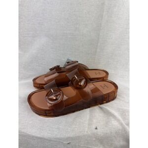 Shade & Shore Gemma Tan Amber Jelly Slide Sandals Double Buckle Women 8 NEW